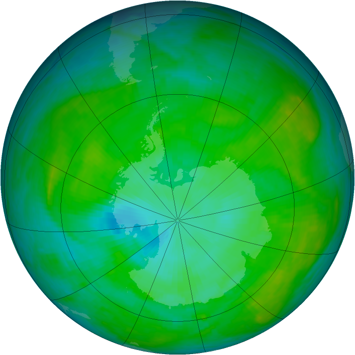 Antarctic ozone map for 05 January 1985